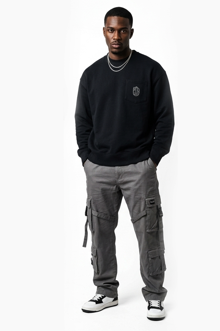 Heavyweight Patch Pocket Crewneck Sweatshirt – Black