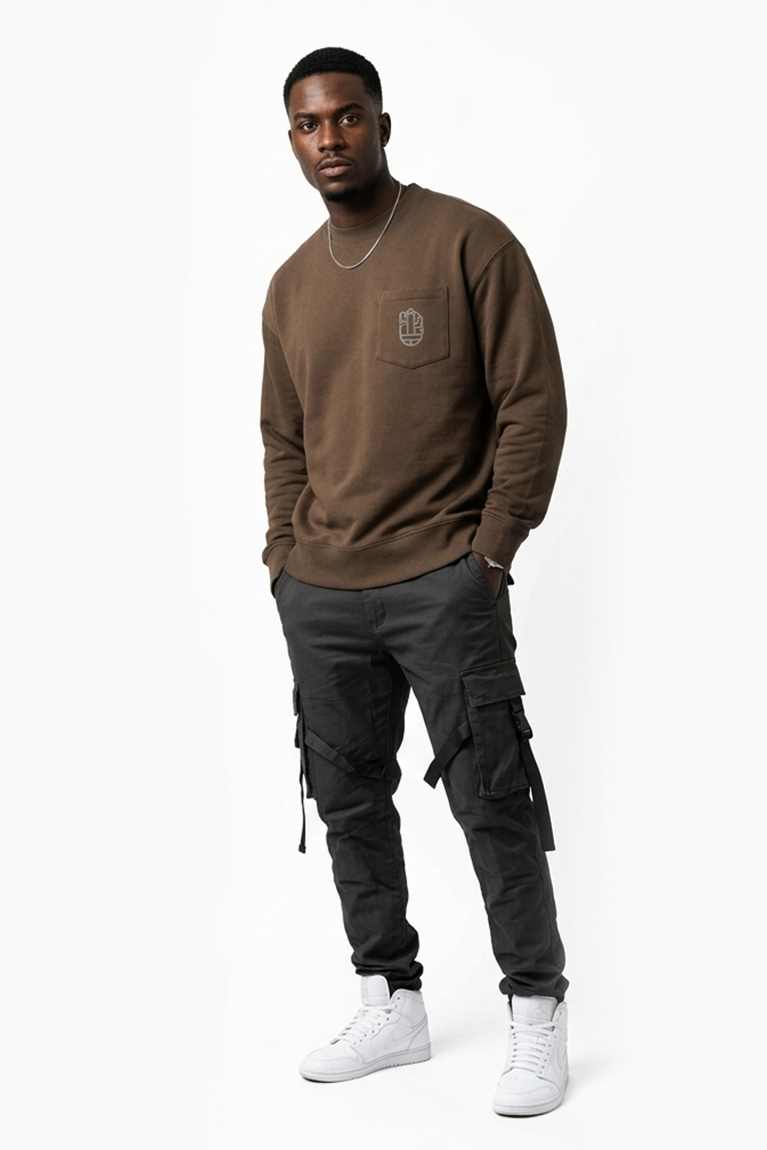 Patch Pocket Crewneck Sweatshirt – Brown
